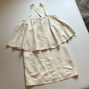 WHIT cream ivory silk linen blend ruffle criss cross sleeveless mini dress